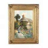 Figure Picking Wildflowers by a Cottage Path by Adam Edwin Proctor, Oil on canvas, sold Dec 2020