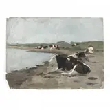 Cattle by a Pond by Henry Singlewood Bisbing, Oil on paper, sold Dec 2020