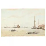 Shipping at a River Mouth, Gorleston by George Stanfield Walters, Watercolor on laid paper, sold Dec 2020