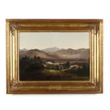River Valley View with Dwellings by Thomas Addison Richards, Oil on canvas (lined), sold Dec 2020
