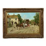 Outside the Black Swan by Gilbert Scott Wright, Oil on canvas (lined), sold Dec 2020