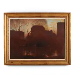 Plaza Hotel, New York on a Rainy Night by Eliot Candee Clark, Oil on canvas (lined), sold Dec 2020
