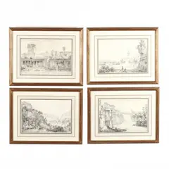 Suite of Four Views of Italian Towns by Constant Bourgeois du Castelet, Lead pencil on laid paper, sold Nov 2020