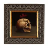 Vanitas Still Life with Skull and Red Flower by Francisco de Anda, Oil on panel, sold Nov 2020