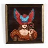 Woman in a Winged Headdress with Flower by Francisco de Anda, Oil on panel, sold Nov 2020