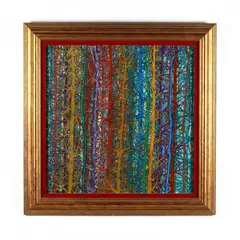 Tree Collage by Ralph E. Calhoun, Mixed media collage on canvas, sold Nov 2020