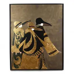 Three Ladies with Hats by Stephen White, Mixed media and gold leaf on panel, sold Nov 2020