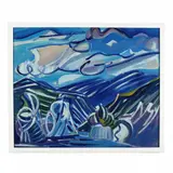Abstract Landscape Composition in Blues by Daniel Clesse, Oil on panel, sold Nov 2020