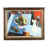 Cubist Still Life with Pitchers and Mangos by Antonio Diego Voci, Oil on heavy weave linen, sold Nov 2020