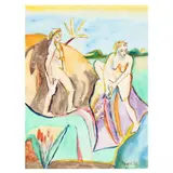 Two Nudes in a Fauvist Style Landscape by Tony Siani, Watercolor on paper, sold Nov 2020