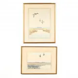 Two Framed Paintings of Mallards in Flight by John Sudy, Watercolor on paper, sold Nov 2020