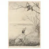 English Setter and Duck in a Tree by Léon Danchin, Etching with aquatint, sold Nov 2020