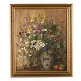 Still Life with Wildflowers, Blackberries, and Tomatoes by Alfred Thielemann, Oil on panel, sold Nov 2020