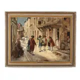 Village Scene with Figures by Maurice Blum, Oil on panel, sold Nov 2020