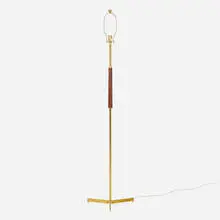 Floor lamp by John Lewis, c. 2000, brass, mahogany, sold Aug 2024