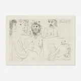 Untitled (from El Entierro del Conde de Orgaz portfolio) by Pablo Picasso, 1969, etching with drypoint on folded Romani wove with a watermark after a drawing by Picasso, sold Jun 2024