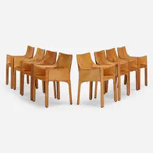 Cab chairs model 413, set of eight by Mario Bellini, 1979 / 1984, leather, sold Mar 2022