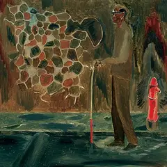 Walking Man by Atul Dodiya, Oil on paper, sold Sep 2008