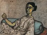 Woman Resting on a Pillow by Jogen Chowdhury, Ink and pastel on paper, offered Jun 2008