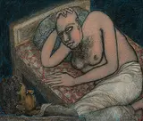 Two Men by Jogen Chowdhury, Ink and pastel on paper pasted on board, sold Jun 2008
