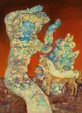 Les Mysterieuses by Sakti Burman, Oil on canvas, sold Jun 2008