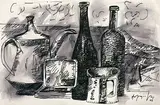 Still Life with a Clock by K. M. Adimoolam, Ink and wash on paper pasted on board, sold Jun 2008
