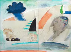 The Post Card by Prabhakar Barwe, Tempera on paper, sold Jun 2008
