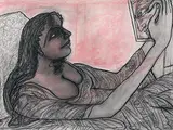 Woman with Mirror by Jogen Chowdhury, Dry Pastel on paper, offered Jun 2008