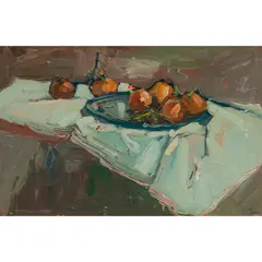 Still Life with Persimmons by Si Chen Yuan, oil on board, sold Jun 2026