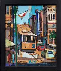 Powell Street by John Joseph La Pierre, acrylic and collage on paper, sold Jun 2026