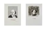 George Sand / Gustave Flaubert by David Hockney, 1973, 2 eaux-fortes et aquatintes en noir, les noms des auteurs gravés en rouge ; imprimées sur papier fait-main, sold May 2023