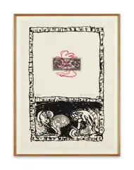 Serpent I by Pierre Alechinsky, 1977, Lithographie en couleurs avec l'ajout d'un médaillon gravé, à l'eau-forte, en rouge sur un ancien billet de Banque " Dol, sold May 2023