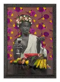 Vinum Animi Speculum by Olamilekan Abatan, 2023, Acrylique, fusain et collages de tissus wax sur papier, sold Jun 2023