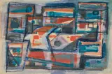 Composition by Jean René Bazaine, 1946, Aquarelle sur papier marouflé sur carton, sold Jun 2023