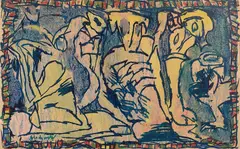 A point nommé by Pierre Alechinsky, 1981, Acrylique sur papier marouflé sur toile, sold Jun 2023