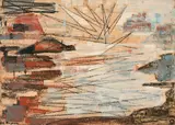 La Camargue by Jean-Jacques Deyrolle, 1960, Détrempe sur papier marouflé sur toile, sold Jun 2023