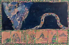 Montagne russe - New-York-Bougival by Pierre Alechinsky, 1979-82, Acrylique sur papier marouflé sur toile, sold Jun 2023