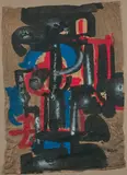 Composition by Ladislas Kijno, Gouache sur papier froissé, sold Jun 2023