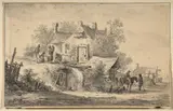 Cavalier près d'une auberge de campagne by Jan van Goyen, Crayon noir et lavis gris, sold Mar 2023