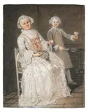 Jeune homme au volant et sa gouvernante by Antoine Le Bel, Trois crayons, estompe, sold Mar 2023