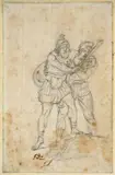L'aveugle Eurytas soutenu par un compagnon, étude pour "Léonidas aux Thermopyles by Jacques-Louis David, Crayon noir, sold Mar 2023