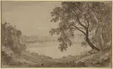 Personnage au bord du lac de Nemi by Nicolas-Didier Boguet, Lavis brun et rehauts de blanc sur trait de crayon, sold Mar 2023