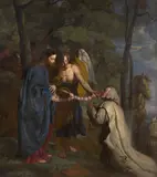 La Vierge Marie sauvant un frère Chartreux d'une embuscade by Erasmus Quellinus, Huile sur toile, sold Mar 2023