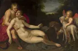 Vénus et Adonis by Adriaen van Nieulandt, Huile sur toile, sold Mar 2023
