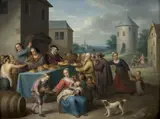 Les sept œuvres de miséricorde, d'après David Teniers by Balthasar Beschey, Huile sur panneau de chêne, deux planches, sold Mar 2023