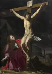 Sainte Madeleine au pied de la croix du Christ by Jacques Stella, Huile sur cuivre, sold Mar 2023