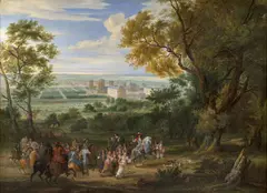 Vue du château de Vincennes ou Le départ de Louis XIV pour la chasse by Adam Frans van der Meulen, Huile sur toile, sold Mar 2023