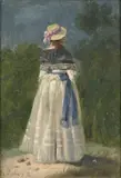 Elégante vue de dos by Jean-Baptiste Pillement, Huile sur papier marouflé sur panneau, sold Mar 2023