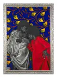 L'incrédulité de Saint Thomas by Olamilekan Abatan, 2022, Acrylique, fusain et collage de tissus wax sur papier, sold Dec 2023