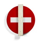 Sens Interdit barre by Jean Pierre Raynaud, 1998, Sérigraphique et bois sur panneau de signalisation, sold Dec 2023